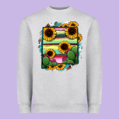 New Mexico Map Sunflower Cactus Serape Heavyweight Sweatshirt Designed By Ranaportraitstore