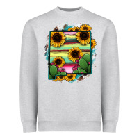 Heather Grey New Mexico Map Sunflower Cactus Serape Heavyweight Sweatshirt - RanaPortraitStore
