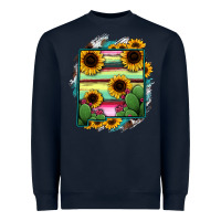 Navy New Mexico Map Sunflower Cactus Serape Heavyweight Sweatshirt - RanaPortraitStore