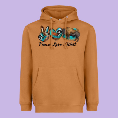 Peace Love West Bison Heavyweight Hoodie Designed By Ranaportraitstore