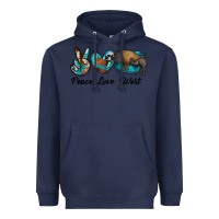 Navy peace love west bison Heavyweight Hoodie - RanaPortraitStore