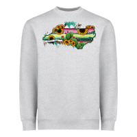 Heather Grey North Carolina Map Sunflower Cactus Serape Heavyweight Sweatshirt - RanaPortraitStore