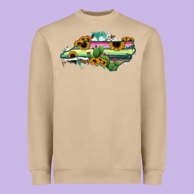 North Carolina Map Sunflower Cactus Serape Heavyweight Sweatshirt Designed By Ranaportraitstore