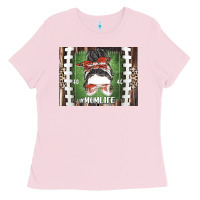 Bubblegum Pink American Football Mom life Ladies Tee - CowhideDigitalArt