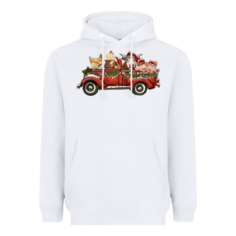 Christmas Truck With Farm Animals Heavyweight Hoodie by RanaPortraitStore | Teevron