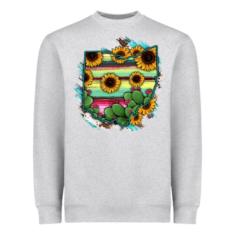 Ohio Map Sunflower Cactus Serape Heavyweight Sweatshirt by RanaPortraitStore | Teevron