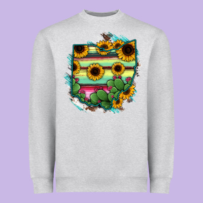 Ohio Map Sunflower Cactus Serape Heavyweight Sweatshirt Designed By Ranaportraitstore