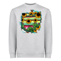 Heather Grey Ohio Map Sunflower Cactus Serape Heavyweight Sweatshirt - RanaPortraitStore