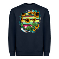 Navy Ohio Map Sunflower Cactus Serape Heavyweight Sweatshirt - RanaPortraitStore