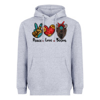 Heather Grey peace love bison Heavyweight Hoodie - RanaPortraitStore