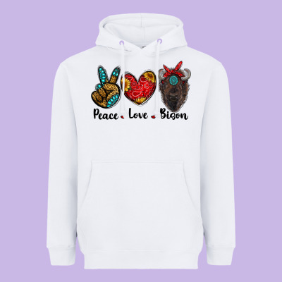 Peace Love Bison Heavyweight Hoodie Designed By Ranaportraitstore