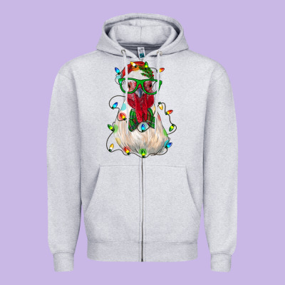 Christmas Rooster Zipper Hoodie Designed By Ranaportraitstore