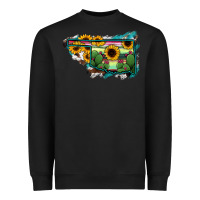 Black Oklahoma Map Sunflower Cactus Serape Heavyweight Sweatshirt - RanaPortraitStore