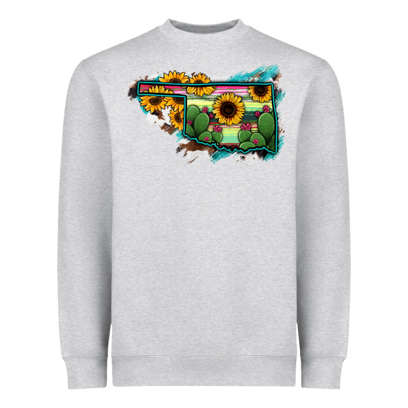 Oklahoma Map Sunflower Cactus Serape Heavyweight Sweatshirt by RanaPortraitStore | Teevron
