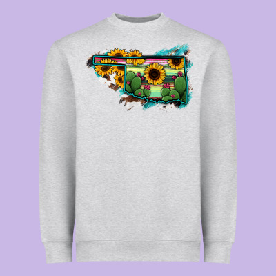 Oklahoma Map Sunflower Cactus Serape Heavyweight Sweatshirt Designed By Ranaportraitstore