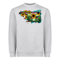 Heather Grey Oklahoma Map Sunflower Cactus Serape Heavyweight Sweatshirt - RanaPortraitStore