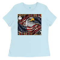 Baby Blue American eagle Ladies Tee - CowhideDigitalArt