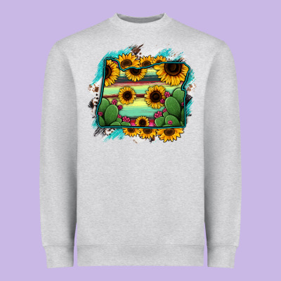 Oregon Map Sunflower Cactus Serape Heavyweight Sweatshirt Designed By Ranaportraitstore