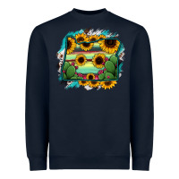 Navy Oregon Map Sunflower Cactus Serape Heavyweight Sweatshirt - RanaPortraitStore