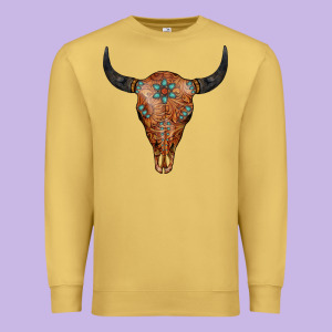 Western Tooled Leather Bull Skull Premium Sweatshirt Designed By Jasminsmagicworld
