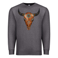 Charcoal Heather Western Tooled Leather Bull Skull Premium Sweatshirt - Jasminsmagicworld