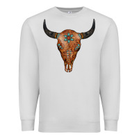 Dove Grey Western Tooled Leather Bull Skull Premium Sweatshirt - Jasminsmagicworld