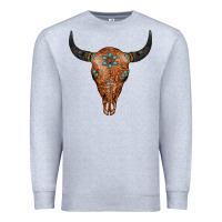Heather Grey Western Tooled Leather Bull Skull Premium Sweatshirt - Jasminsmagicworld