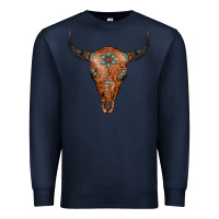 Navy Western Tooled Leather Bull Skull Premium Sweatshirt - Jasminsmagicworld