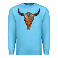 Ocean Blue Western Tooled Leather Bull Skull Premium Sweatshirt - Jasminsmagicworld