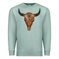 Seafoam Western Tooled Leather Bull Skull Premium Sweatshirt - Jasminsmagicworld