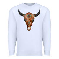 White Western Tooled Leather Bull Skull Premium Sweatshirt - Jasminsmagicworld