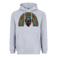 Heather Grey western rainbow with bison Heavyweight Hoodie - RanaPortraitStore