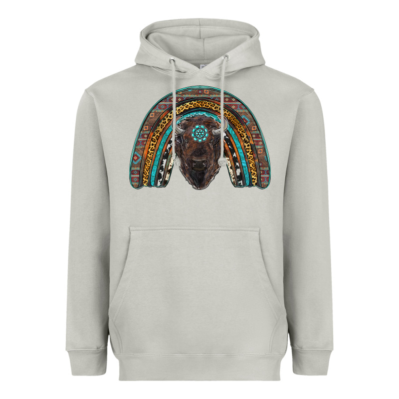 Western Rainbow With Bison Heavyweight Hoodie by RanaPortraitStore | Teevron