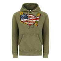 Vintage Olive usa map with sunflower and cactus Vintage Hoodie - Artiststas