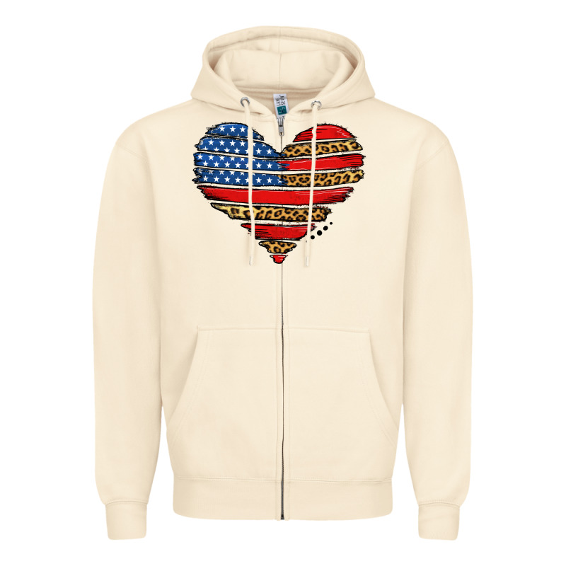 American Leopard Brushstroke Heart Zipper Hoodie by Jasminsmagicworld | Teevron