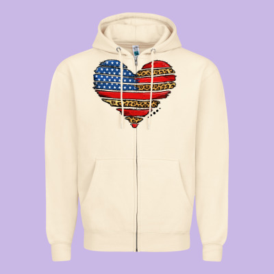 American Leopard Brushstroke Heart Zipper Hoodie Designed By Jasminsmagicworld