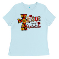 Baby Blue Jesus is My Valentine Cross Ladies Tee - CowhideDigitalArt