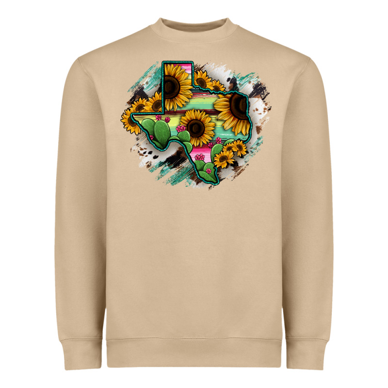 Texas Map Sunflower Cactus Serape Heavyweight Sweatshirt by RanaPortraitStore | Teevron
