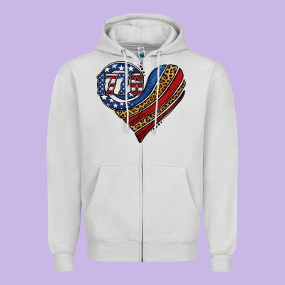 American Western Leopard Flag Heart Zipper Hoodie Designed By Jasminsmagicworld