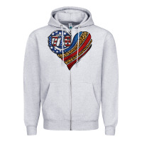 Heather Grey american western leopard flag heart Zipper Hoodie - Jasminsmagicworld