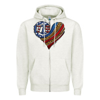 Oatmeal Heather american western leopard flag heart Zipper Hoodie - Jasminsmagicworld