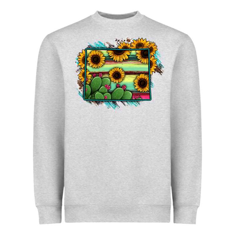Wyoming Map Sunflower Cactus Serape Heavyweight Sweatshirt by RanaPortraitStore | Teevron