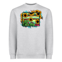 Heather Grey Wyoming Map Sunflower Cactus Serape Heavyweight Sweatshirt - RanaPortraitStore