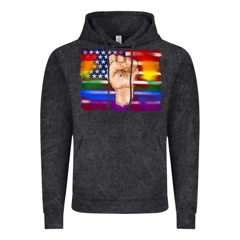 Lgbtq Flag And American Flag With Hand Vintage Hoodie by Artiststas | Teevron