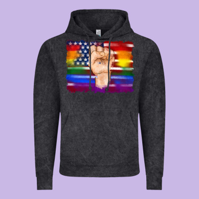 Lgbtq Flag And American Flag With Hand Vintage Hoodie Designed By Artiststas