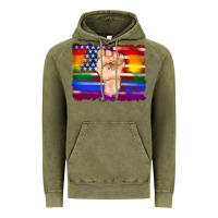 Vintage Olive lgbtq flag and american flag with hand Vintage Hoodie - Artiststas