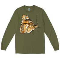 Army Green Painted Lady Butterfly Long Sleeve Tee - LillyAllenDesigns