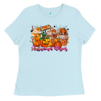 Baby Blue Thanks A Latte Autumn Vibes Ladies Tee - CowhideDigitalArt