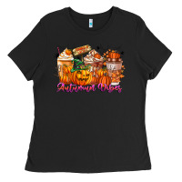 Black Thanks A Latte Autumn Vibes Ladies Tee - CowhideDigitalArt