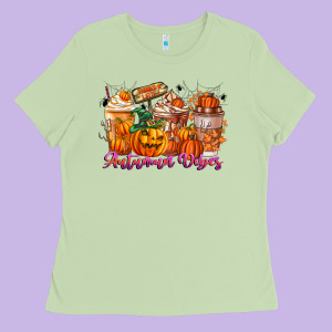 Thanks A Latte Autumn Vibes Ladies Tee Designed By Cowhidedigitalart